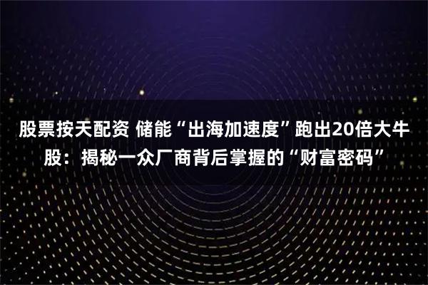 股票按天配资 储能“出海加速度”跑出20倍大牛股：揭秘一众厂商背后掌握的“财富密码”